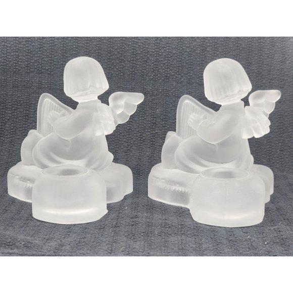 2 Vintage 1995 MJ Hummel Frosted Glass Crystal‎ Angel Candle Holder Avon - Picture 3 of 11